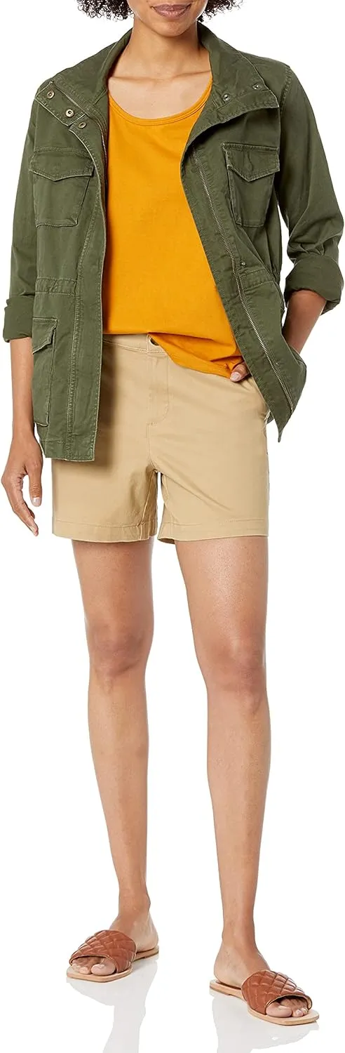 Amazon Essentials Women's Mid-Rise Slim-Fit 5 Inch Inseam Khaki Short (Available in Straight and Curvy Fits)