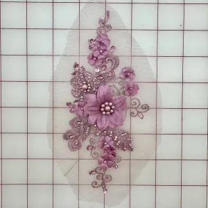 Applique - 3D Flowers Beaded Embroidered Dusty Mauve