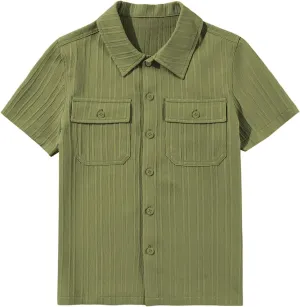 blibean Boys Button-Down Uniform Shirts Semi Formal Dress Tops with Chest Pockets