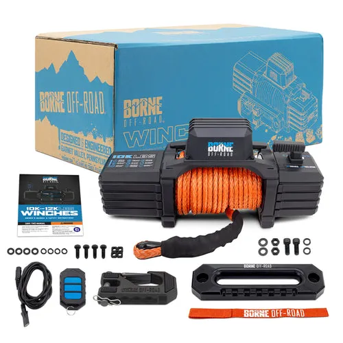 Borne Off-Road 12k 12,000lb Winch w/Orange Synthetic Rope
