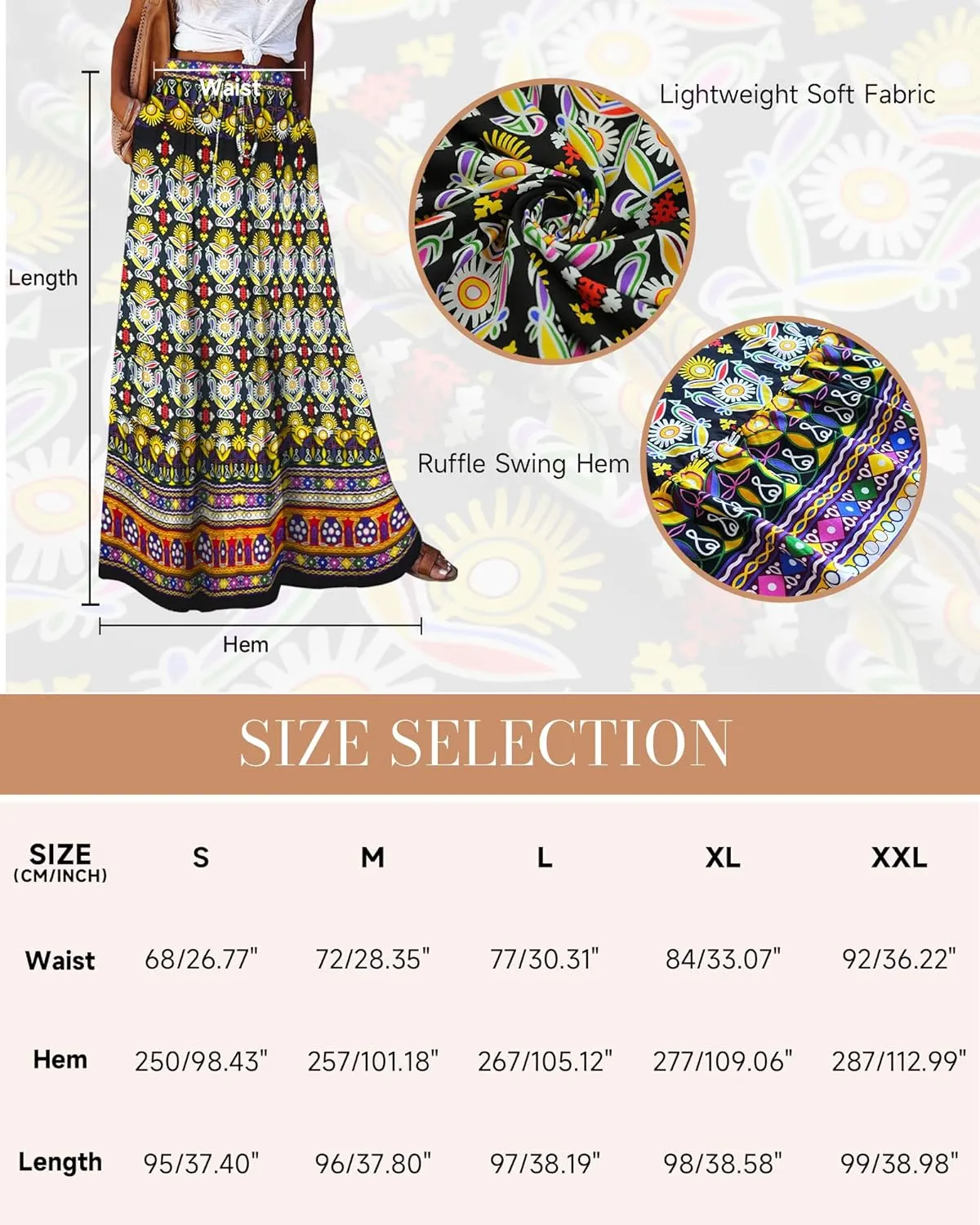 Bsubseach Skirts for Women Summer 2025 Boho Pleated Flowy Long Skirts Casual A Line Floral Maxi Skirt with Pockets