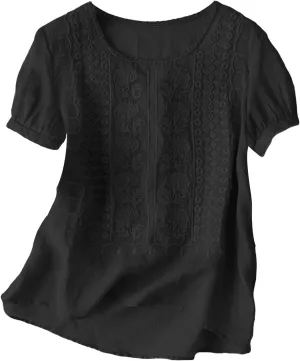 Cotton Gauze Tops for Women Retro Floral Embroidered Top Loose Fit Boho Dressy Casual Blouses Trendy Summer Outfits