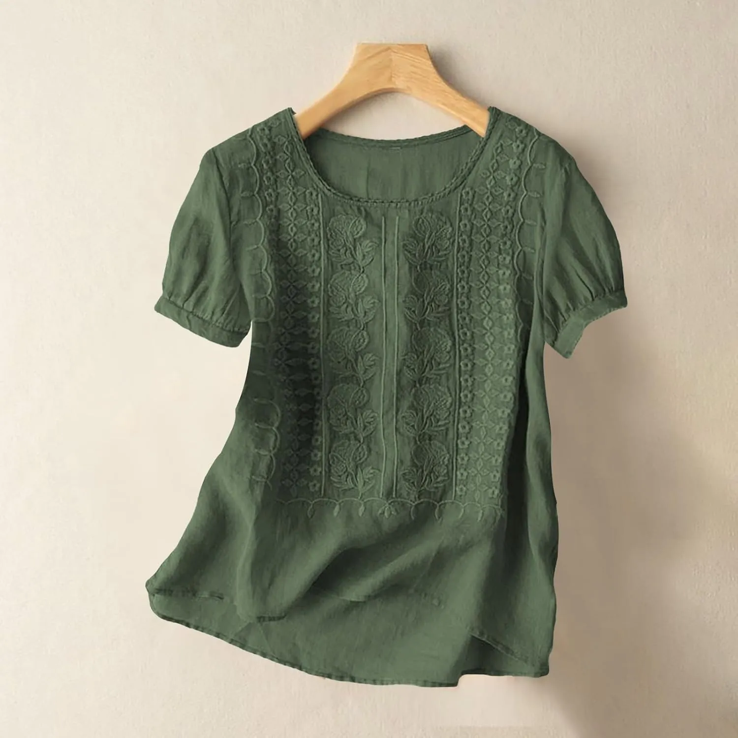Cotton Gauze Tops for Women Retro Floral Embroidered Top Loose Fit Boho Dressy Casual Blouses Trendy Summer Outfits