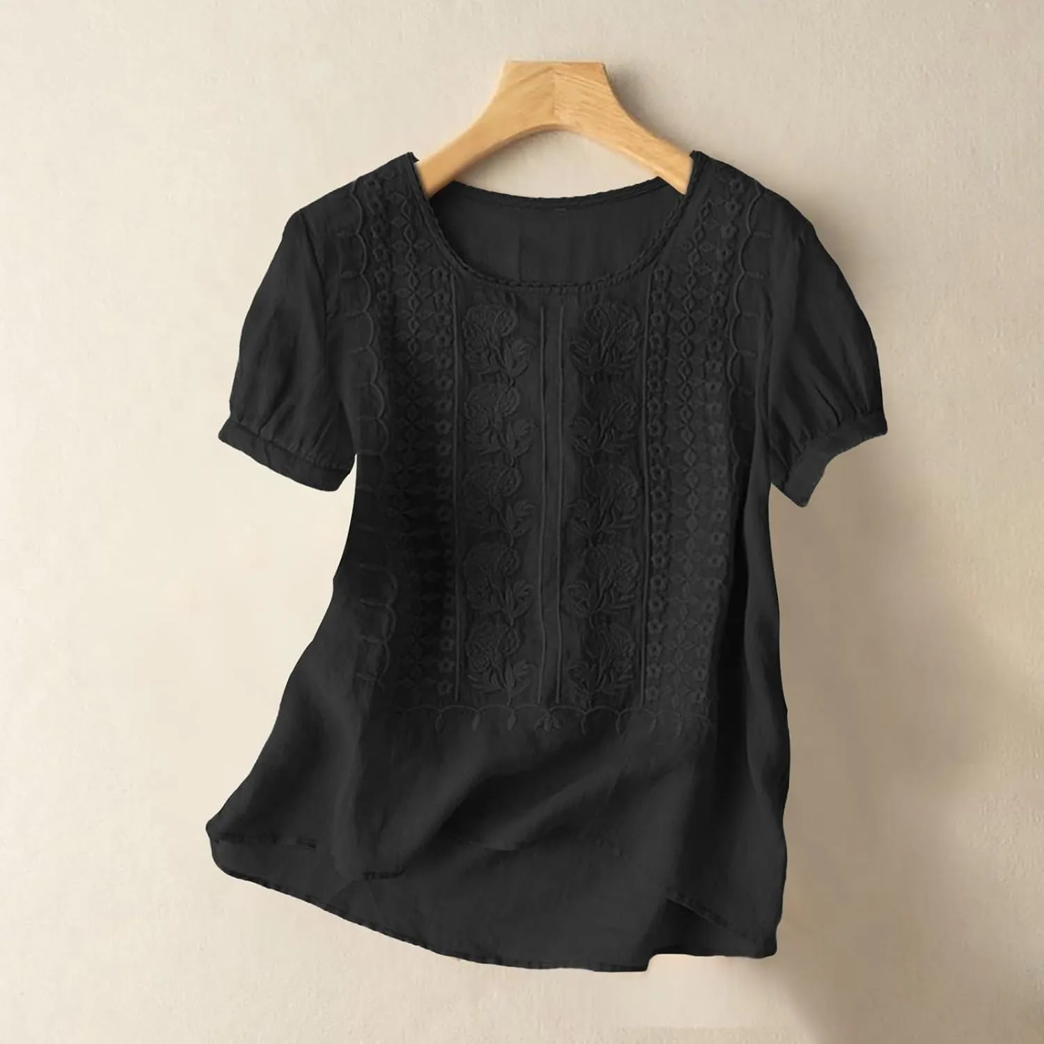 Cotton Gauze Tops for Women Retro Floral Embroidered Top Loose Fit Boho Dressy Casual Blouses Trendy Summer Outfits