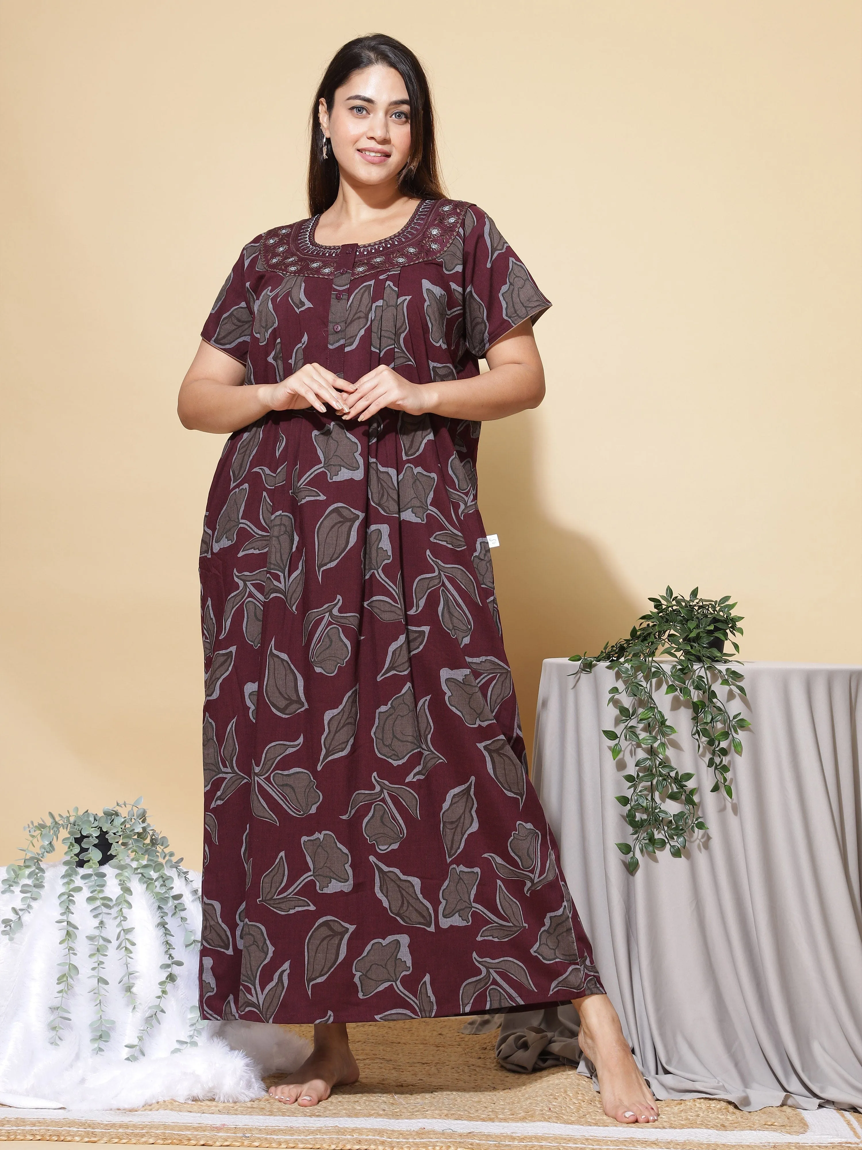 Crush Designer Nighty Maroon