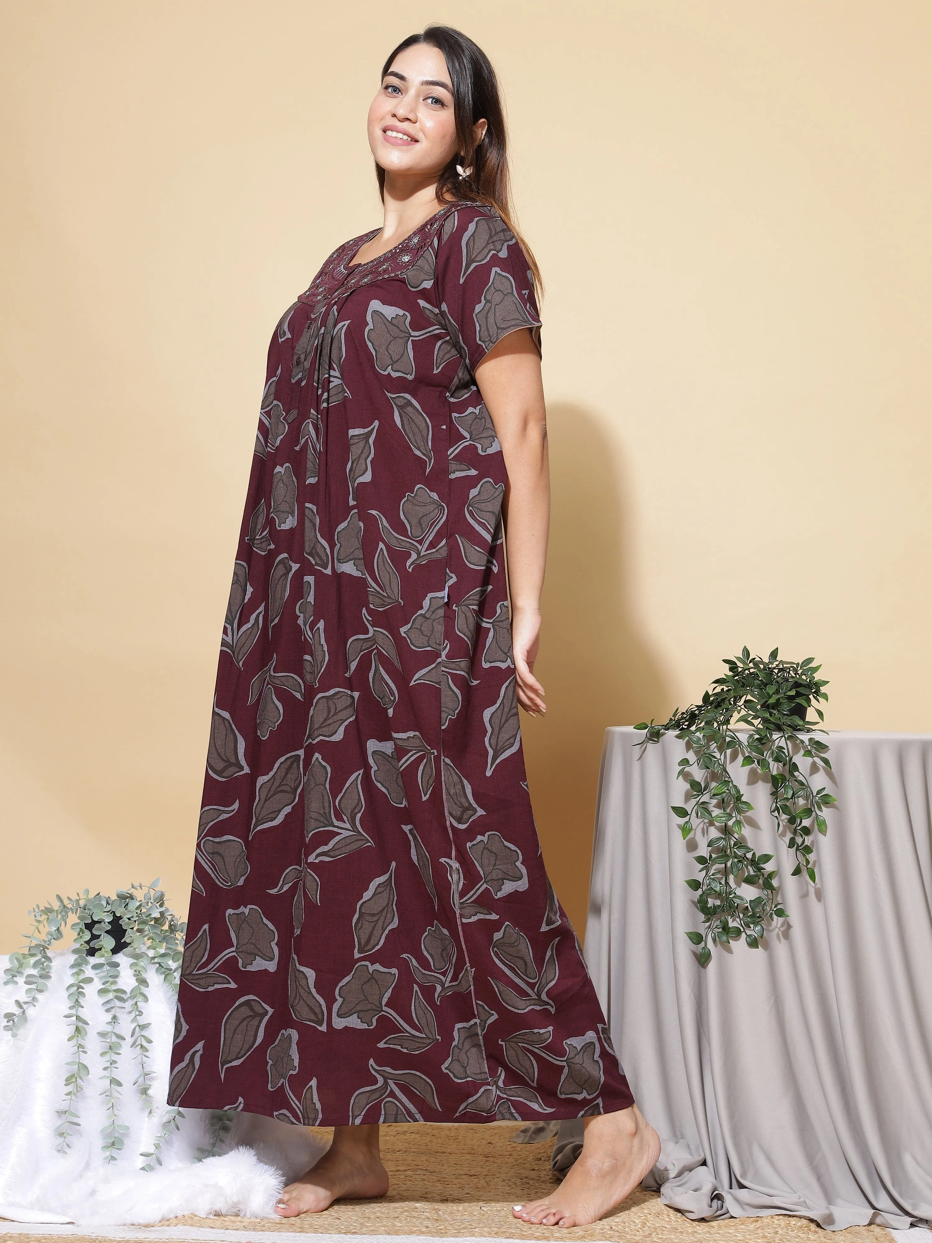 Crush Designer Nighty Maroon