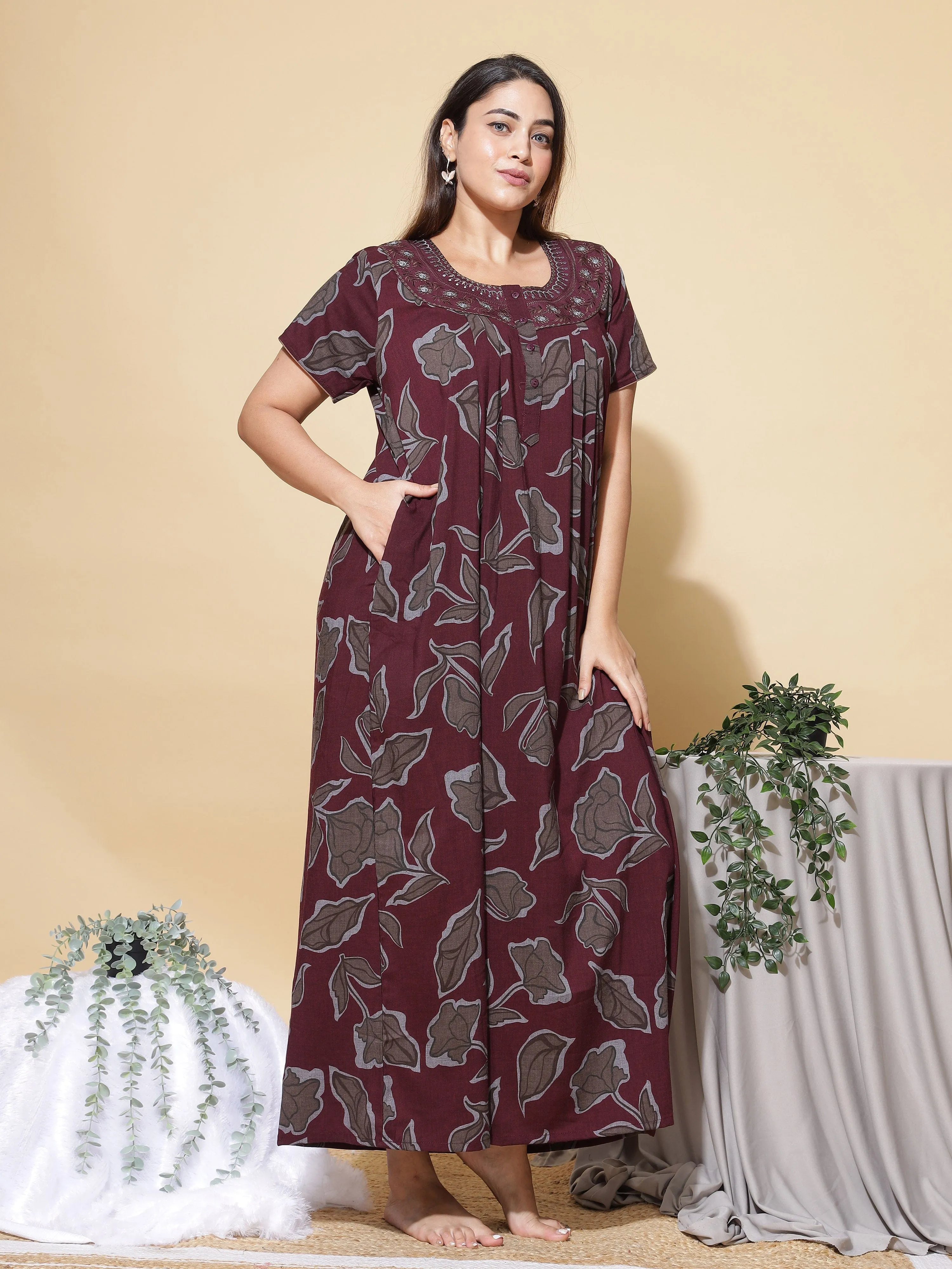 Crush Designer Nighty Maroon