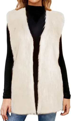 DDAPJ pyju Faux Fur Vest Jacket for Women Sleeveless Open Front Winter Warm Waistcoat Fluffy Fuzzy Gilet Coat Outerwear