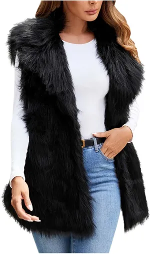 DDAPJ pyju Faux Fur Vest Jacket for Women Sleeveless Open Front Winter Warm Waistcoat Fluffy Fuzzy Gilet Coat Outerwear