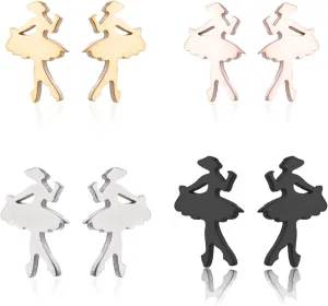 Dreuyet 4 Pairs Ballet Stud Earrings Dancer Dancing Ballerina Gymnastics Earring Stud Dance Recital Ballet Themed Jewelry Gifts for Women