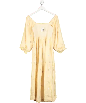 Free People Yellow Dahlia Embroidered Maxi Dress UK XS
