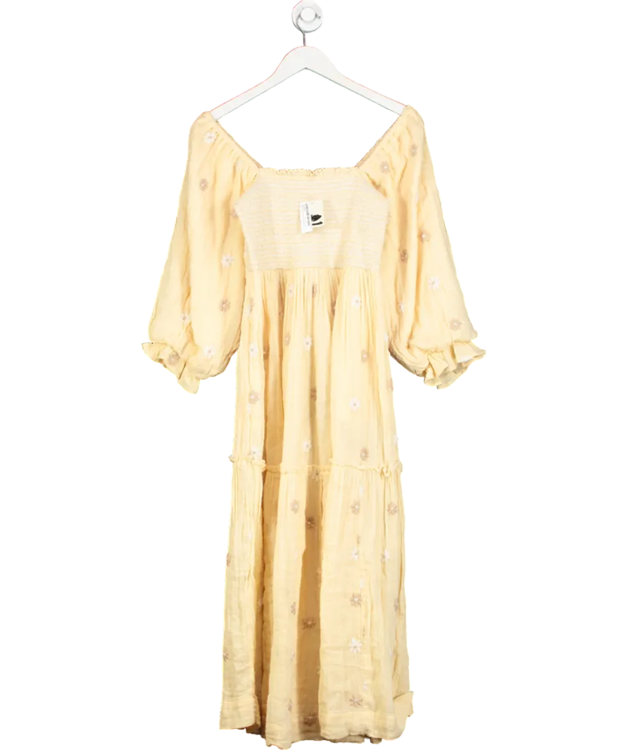 Free People Yellow Dahlia Embroidered Maxi Dress UK XS