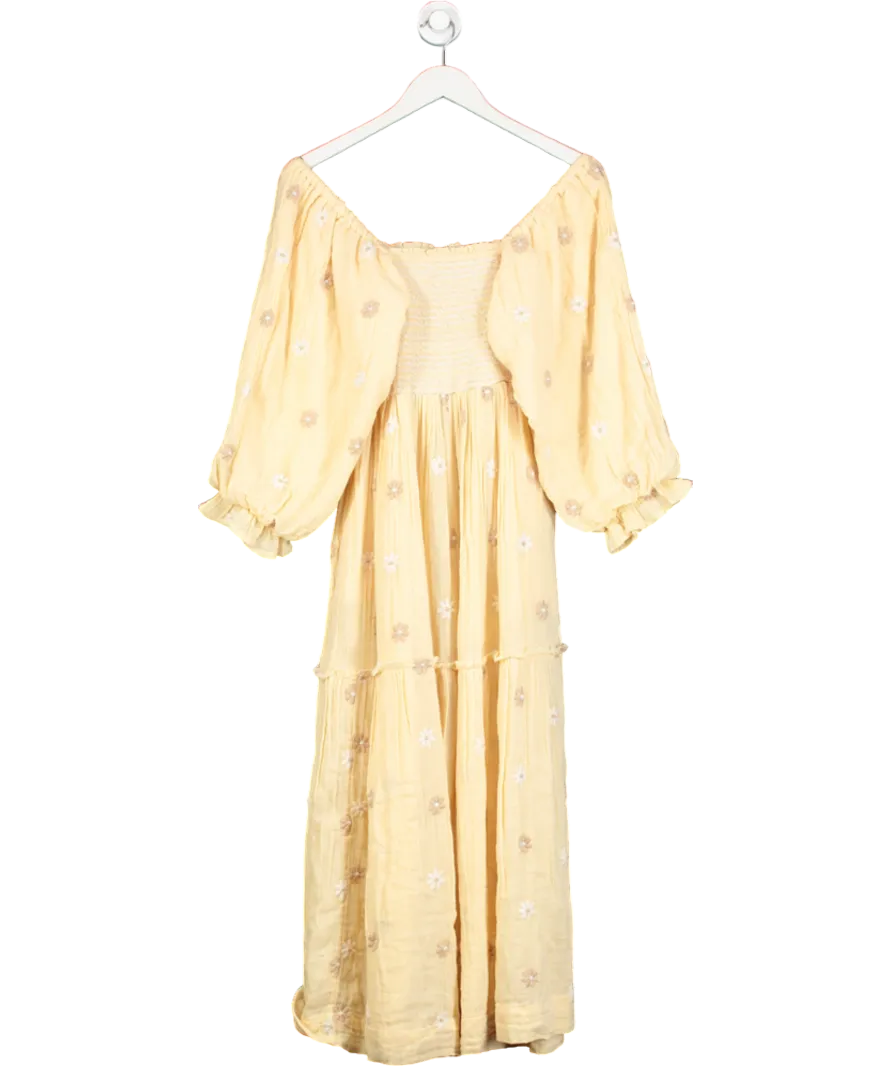 Free People Yellow Dahlia Embroidered Maxi Dress UK XS
