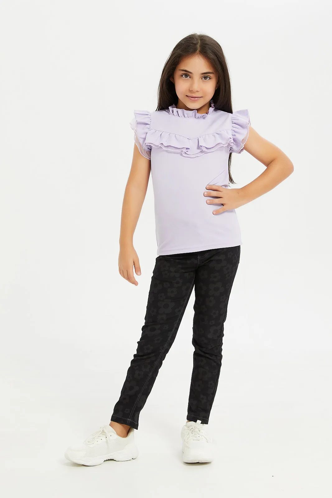 Girls Lilac Embellished T-Shirt