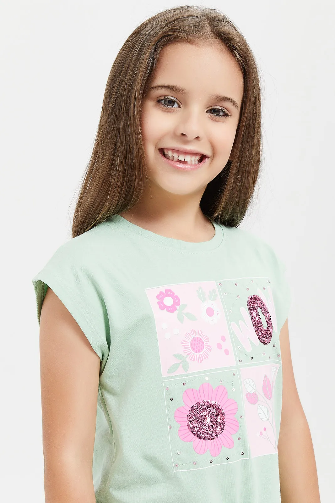 Girls Mint Embellished T-Shirt