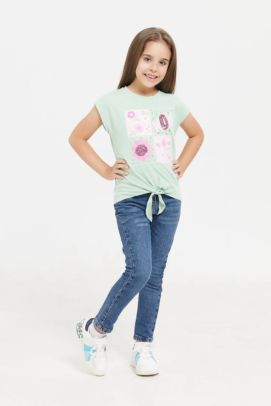 Girls Mint Embellished T-Shirt