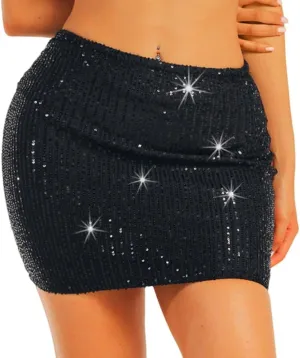 GRAEEN Women's Sequin Skirts Sparkle Bodycon Mini Skirt Stretchy High Waist Pencil Skirt Night Out Party Clubwear Skirt
