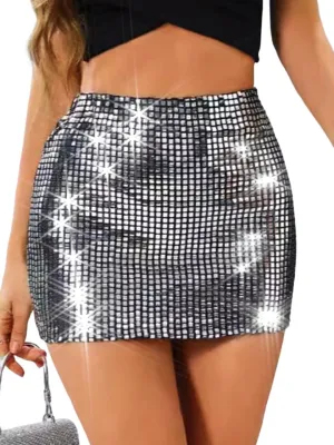 GRAEEN Women's Sequin Skirts Sparkle Bodycon Mini Skirt Stretchy High Waist Pencil Skirt Night Out Party Clubwear Skirt