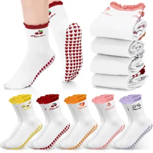 Jeyiour 10 Pair Pilates Socks for Women Ruffle Cuff Grips Yoga Non Slip Athletic Sock Ballet Crew Stocking