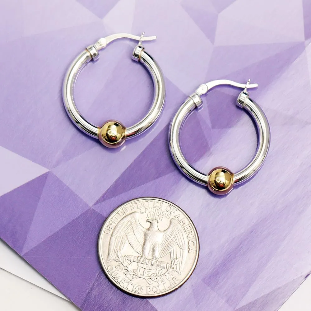 LeCalla 925 Sterling Silver Beaded Ball Hoop Earrings | Lightweight Sleeper Bead Ball Earring Hoops | Cape Style Hoop Earrings for Women