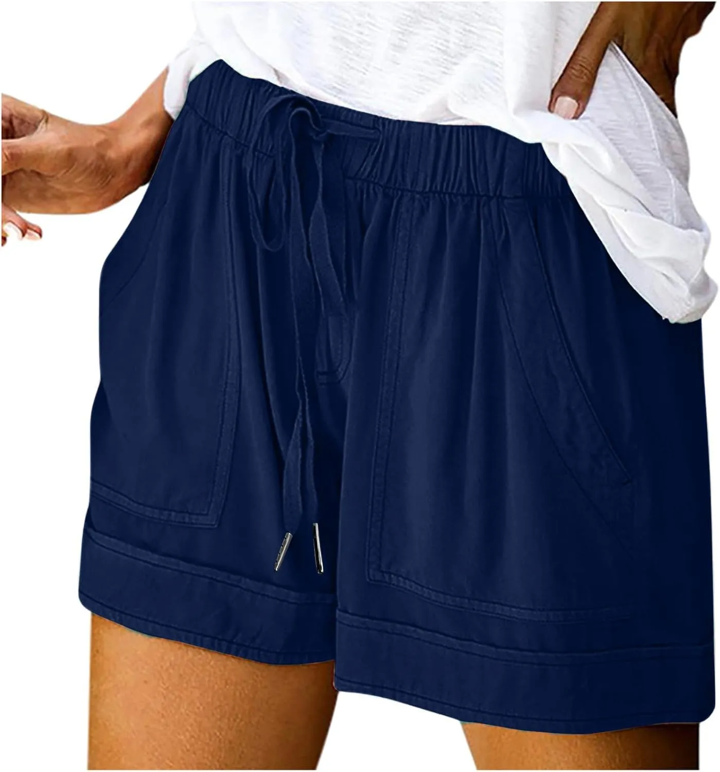 LRMQS Shorts for Women Trendy 2024 Casual Summer Drawstring Shorts with Pockets Beach Loose Elastic Waist Vacation Clothes