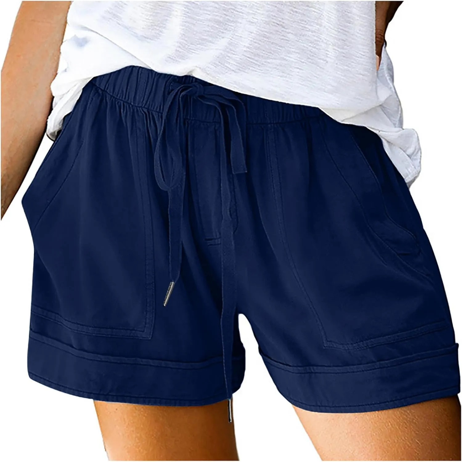 LRMQS Shorts for Women Trendy 2024 Casual Summer Drawstring Shorts with Pockets Beach Loose Elastic Waist Vacation Clothes