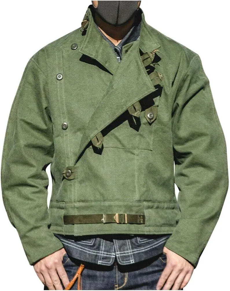 Men's WW2 Brad Army Tanker Jacket - Military WW2 Pitt Vintage Bomber Khaki Cotton Jackets for Men,