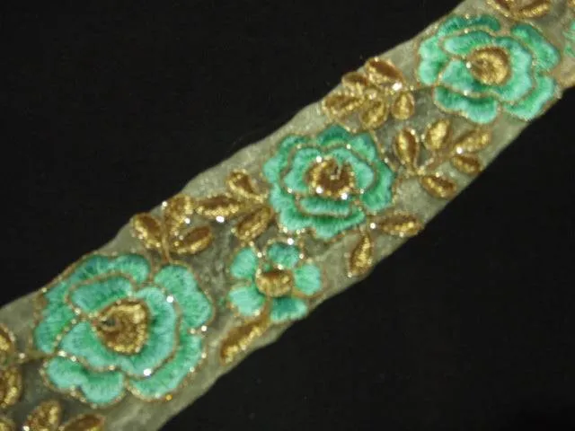 Mint Floral - Organza Fancy Trim