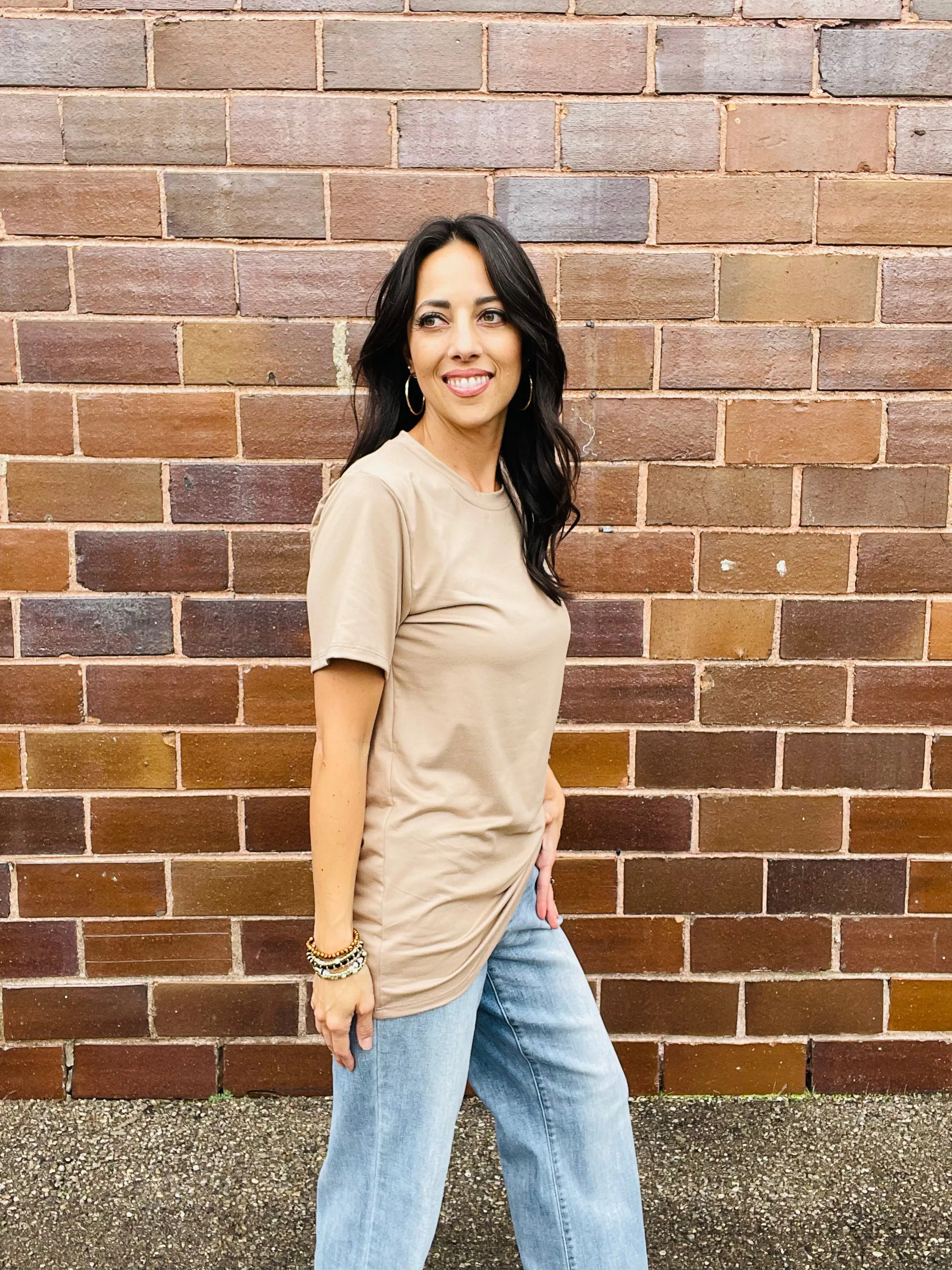 Mocha Short Sleeve Basic Top