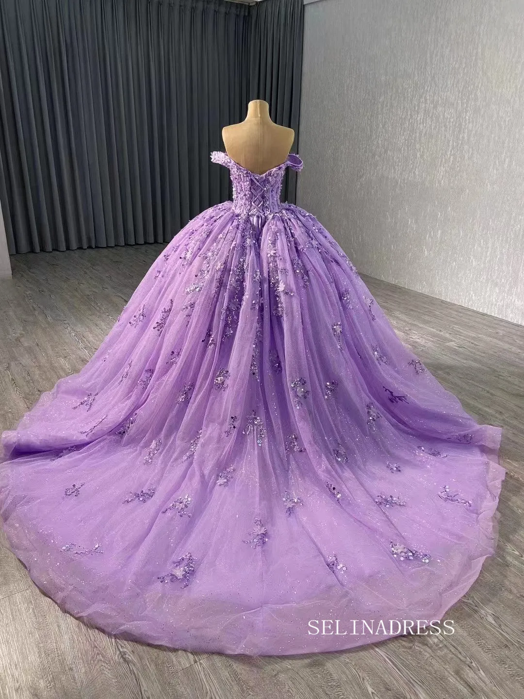 Pink Beaded Floral Wedding Dress Off the Shoulder Quinceanera Dress 241028