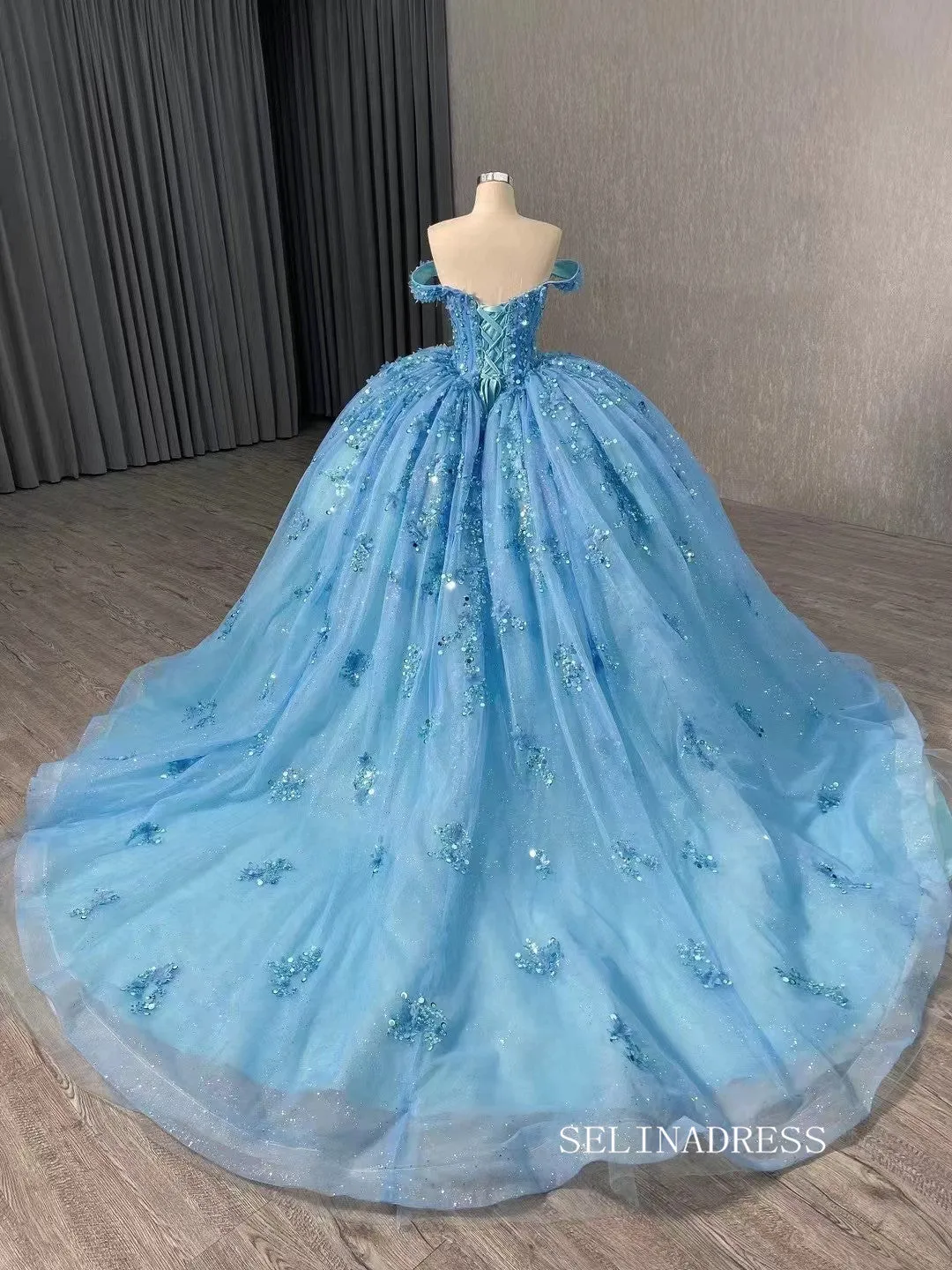 Pink Beaded Floral Wedding Dress Off the Shoulder Quinceanera Dress 241028