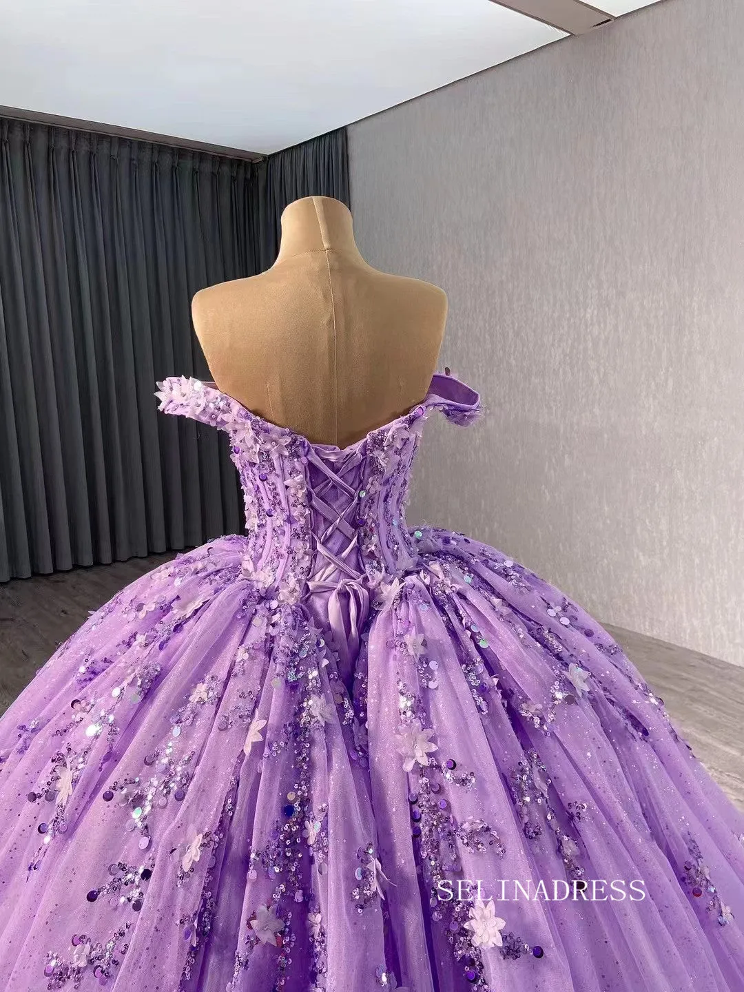Pink Beaded Floral Wedding Dress Off the Shoulder Quinceanera Dress 241028