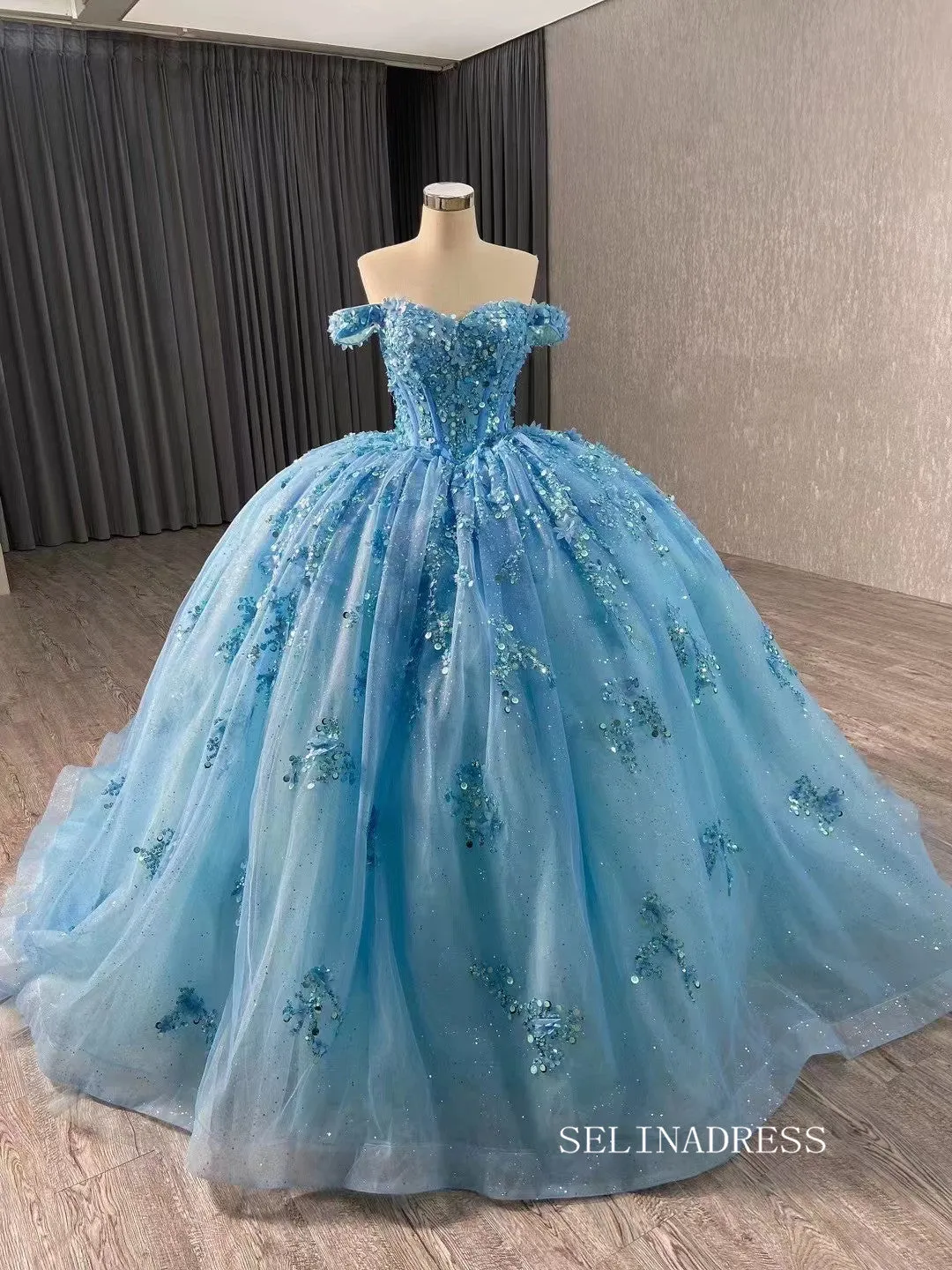 Pink Beaded Floral Wedding Dress Off the Shoulder Quinceanera Dress 241028