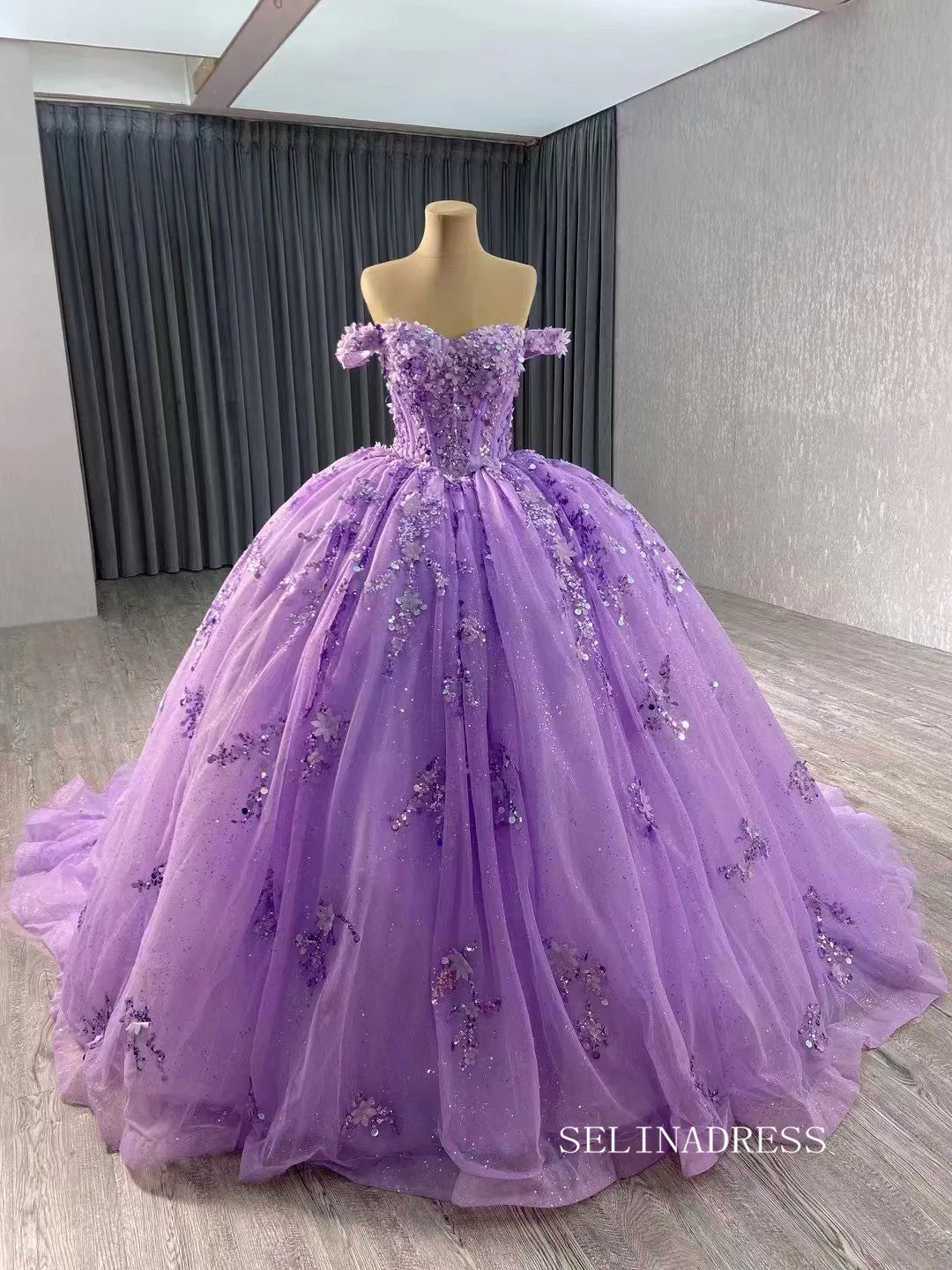 Pink Beaded Floral Wedding Dress Off the Shoulder Quinceanera Dress 241028