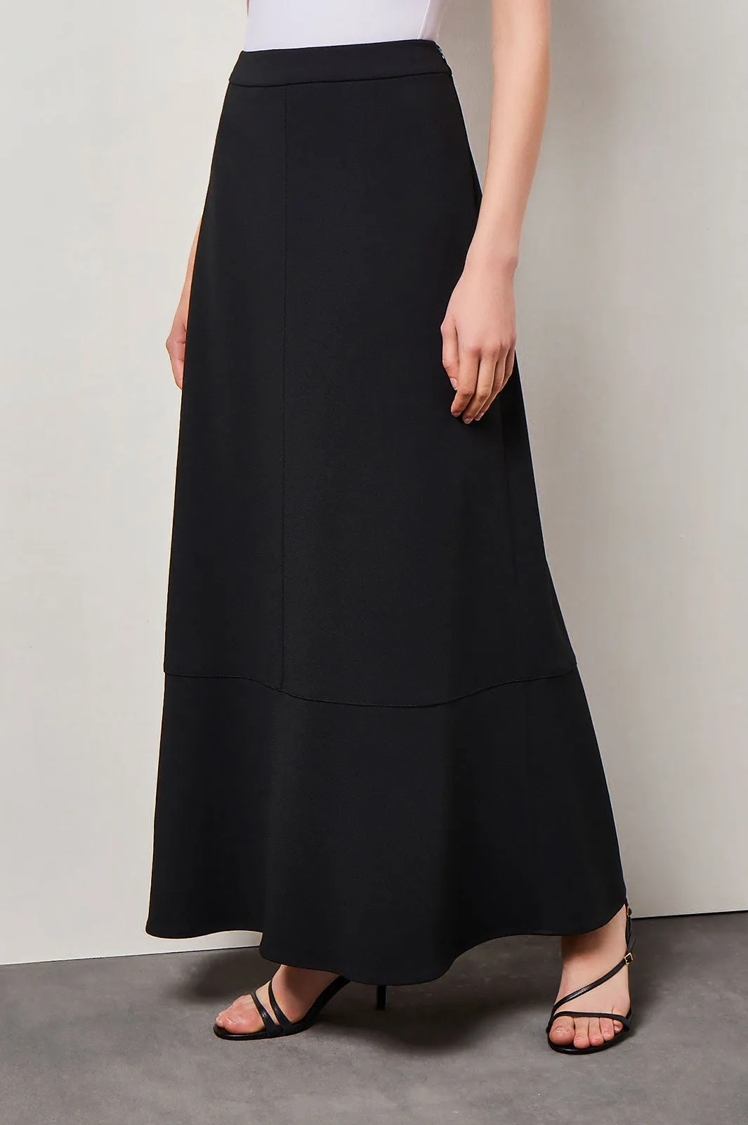 Plus Size Flare Deco Crepe Maxi Skirt, Black