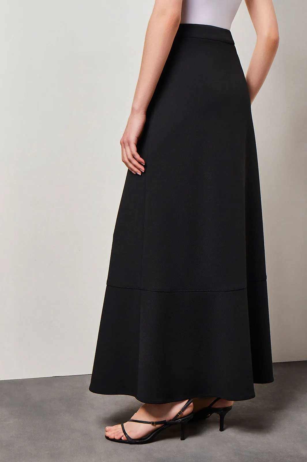 Plus Size Flare Deco Crepe Maxi Skirt, Black