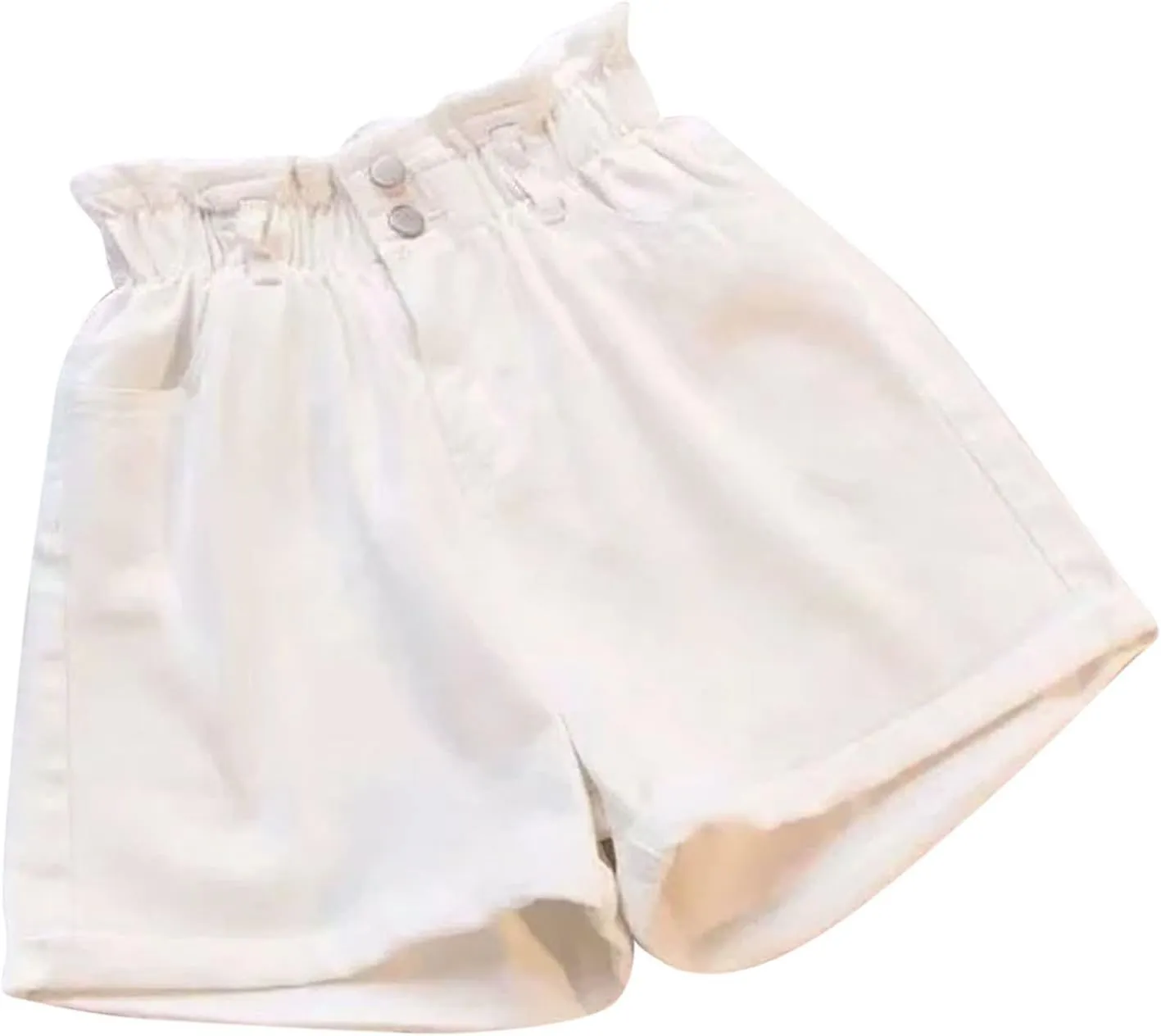 Plus Size Paperbag Denim Shorts for Women Casual Rolled Elastic Jean Shorts Summer Loose Short Pants with Pockets