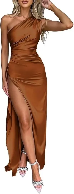 RYANTH Satin Bridesmaid Dresses for Women One Shoulder Wedding Guest Dress Prom 2025 Mermaid Formal Evening Gowns ZL-014