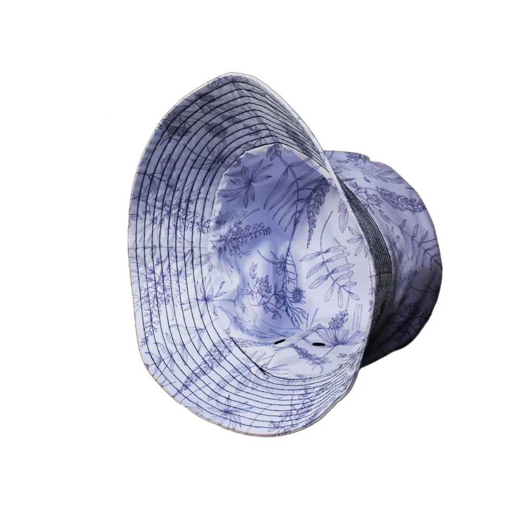 Simple Botany Flowers Herbs White Blue Bucket Hat