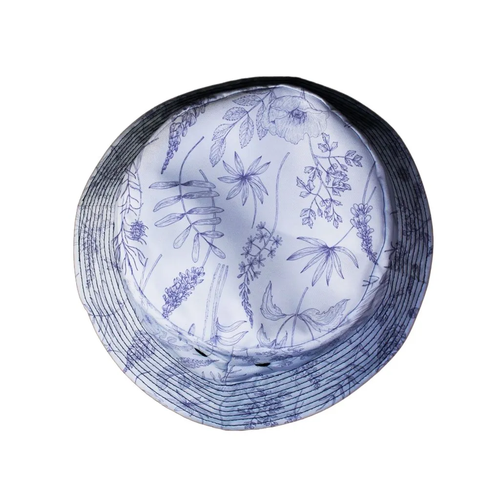 Simple Botany Flowers Herbs White Blue Bucket Hat