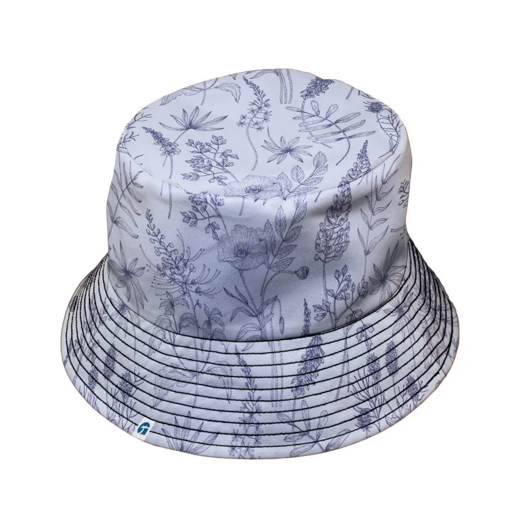 Simple Botany Flowers Herbs White Blue Bucket Hat
