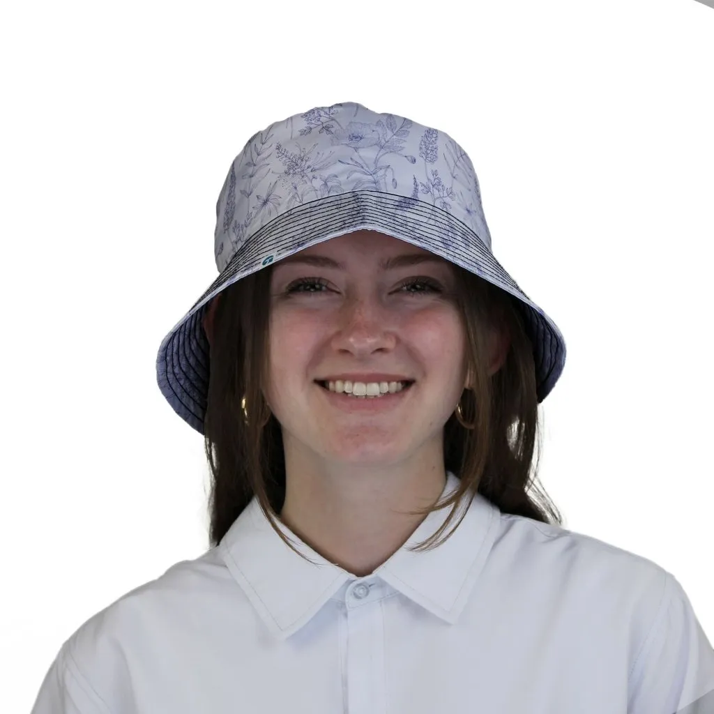 Simple Botany Flowers Herbs White Blue Bucket Hat