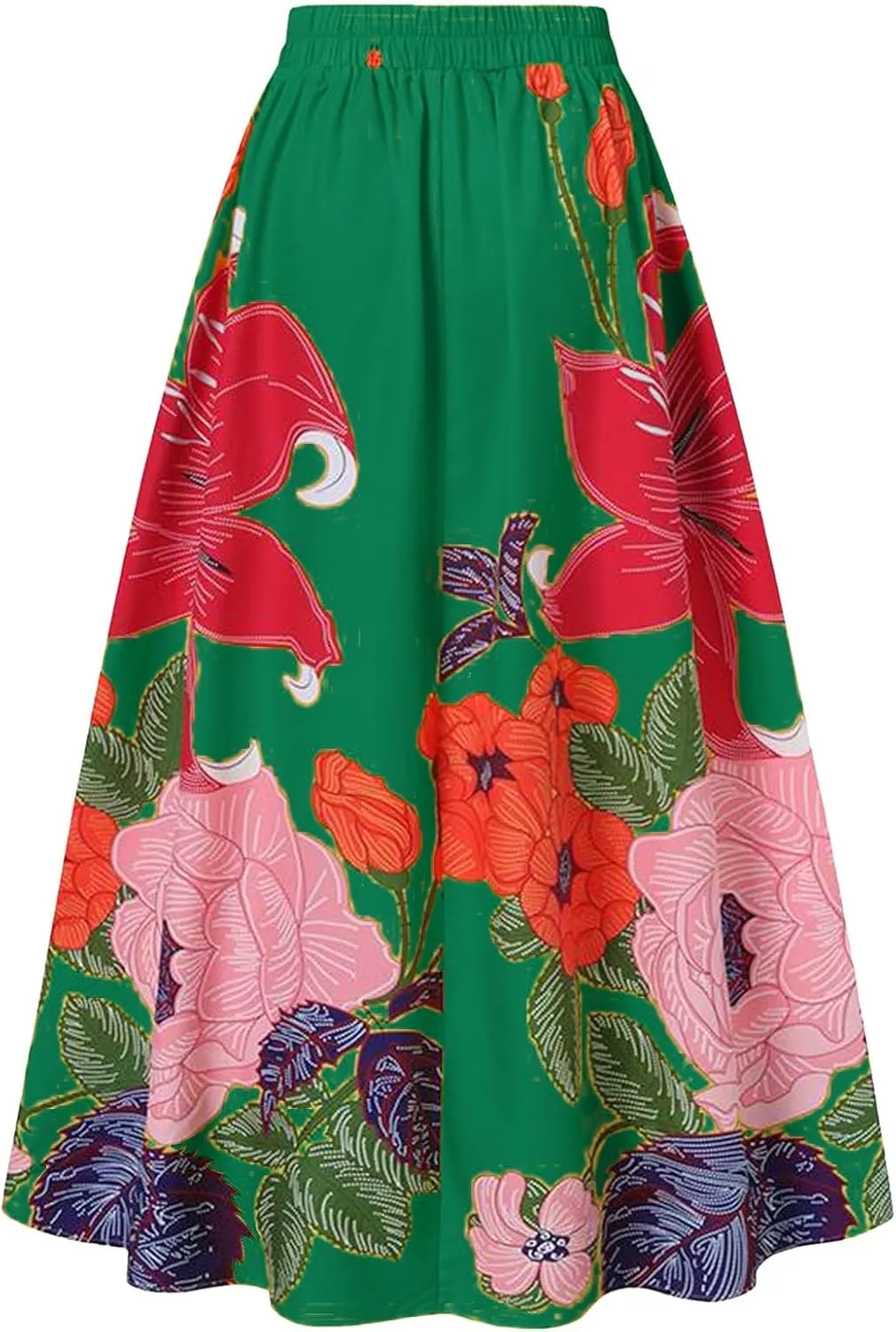 Skirts for Women Floral Print High Waist Maxi Skirt Casual Loose Flowy Boho Party Long Women's Skirts with Pocket