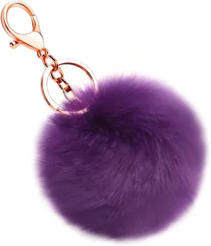 Soleebee Soft Artificial Rabbit Fur Keychain Plush Ball Key Ring Cute Pom Pom Bag Charm for Women Girls