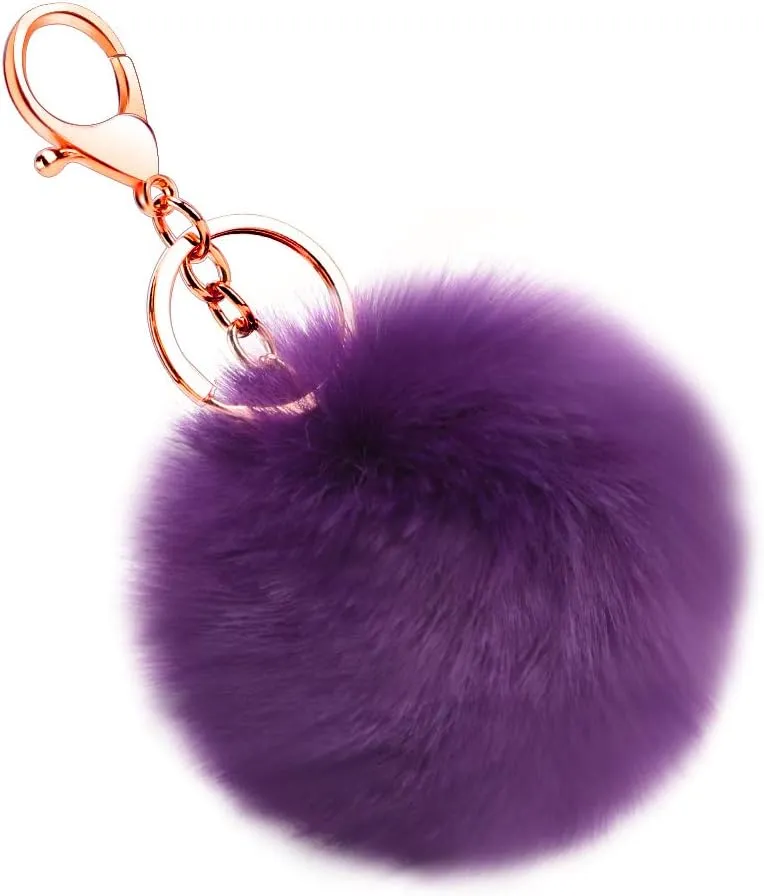 Soleebee Soft Artificial Rabbit Fur Keychain Plush Ball Key Ring Cute Pom Pom Bag Charm for Women Girls