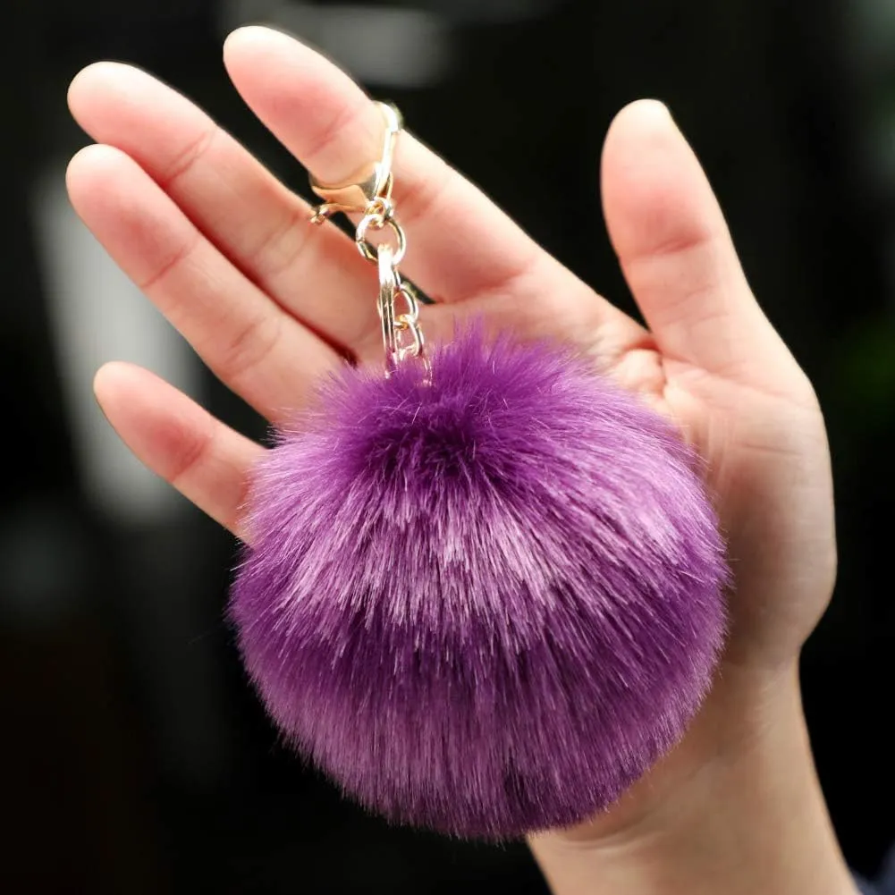 Soleebee Soft Artificial Rabbit Fur Keychain Plush Ball Key Ring Cute Pom Pom Bag Charm for Women Girls