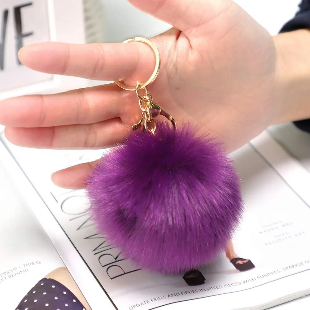 Soleebee Soft Artificial Rabbit Fur Keychain Plush Ball Key Ring Cute Pom Pom Bag Charm for Women Girls