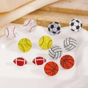 Sports Ball Stud Earrings/Sparkly Glitter Ball Game Ball Shaped Baseball Basketball Volleyball Rugby Earrings for Women Sports Lover Gift