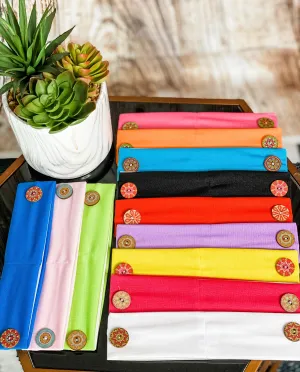 Stretch Yoga Headband with Buttons for Face Masks-Solid