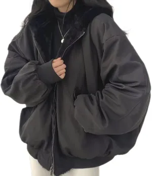Sumleno Sherpa Jacket for Women Teen Girls Reversible Y2k Zip Up Hoodie Fleece Fur Grunge Winter Coat Cutecore Korean Clothes